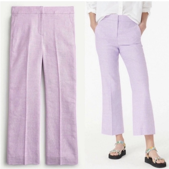 J. Crew Pants - J. Crew Hayden Kickout Crop Pants Stretch Linen Lavender Size 12